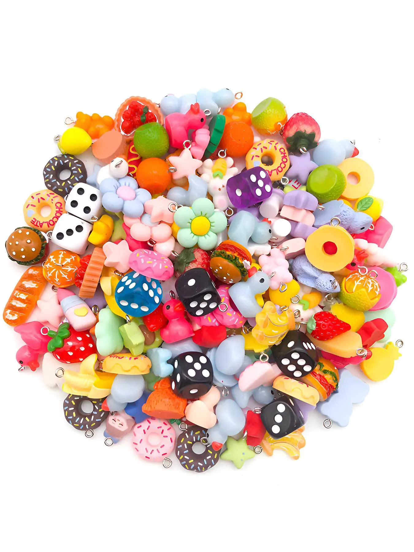 Random Style Cute Resin Charms, Colorful Animal & Fruit & Food Design DIY Pendants for Necklace Bracelets Earrings, Jewelry Making Accessories