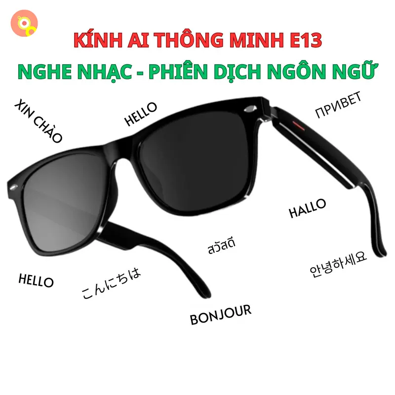 Kính AI Phiên Dịch E13 - Phiên Dịch Đa Ngôn Ngữ, Chống Nước, Cảm Ứng Hiện Đại, Thay Tròng Cận 0