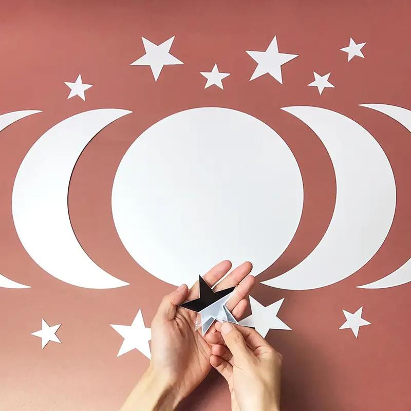 Star & Moon Pattern Mirror Decorative Wall Tiles Sticker, 1 Set Self Adhesive Wall Decor, Decor Sticker for Home Bedroom Living Room 2