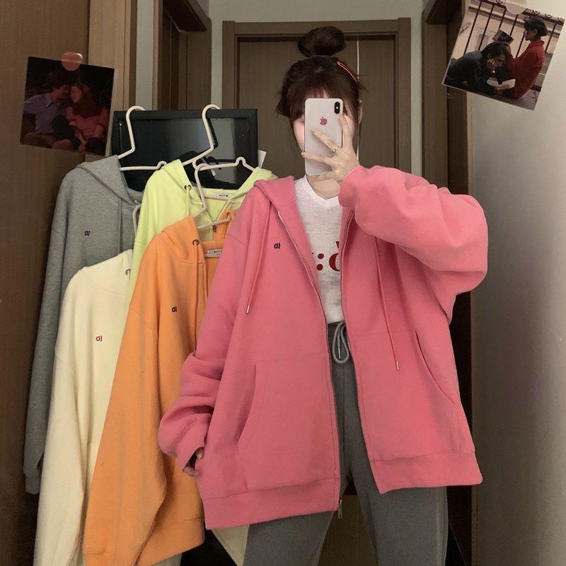 Product Introduction of Large Size Slimming Autumn and Winter Hoodie Coat Women's Ins Zipper Cardigan Fleece-Lined Thick Loose Sweater Women's Fashion 16