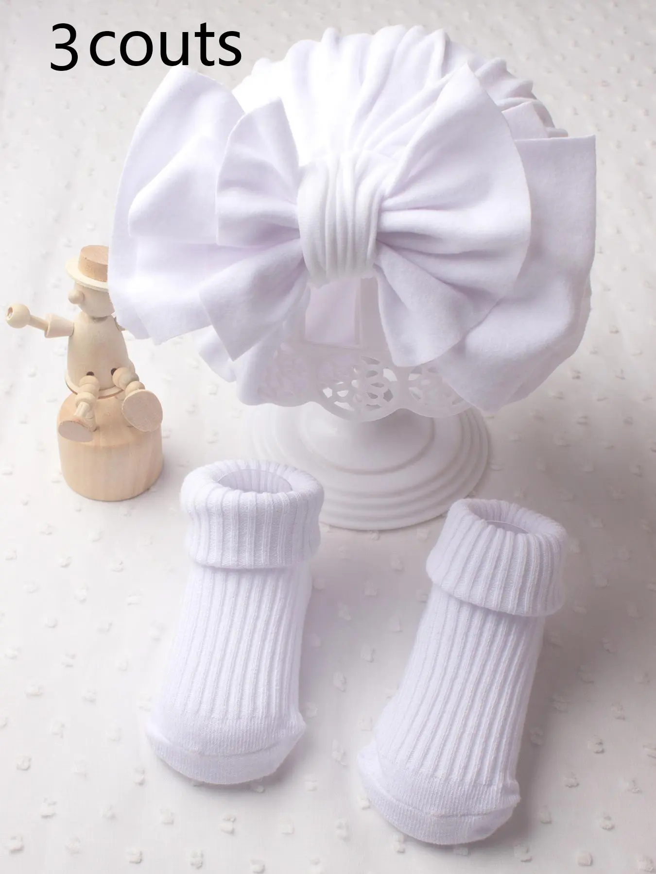 Baby's Solid Color Bow Decor Hat & Socks Set, Cute Big Bow Design Hat & Socks for Infant Toddler Kids, Newborn Baby Girls Gifts