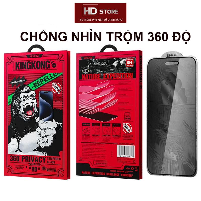 Kính Cường Lực KingKong Chống Nhìn Trộm 360 Độ Chống Vân Tay  WTP - 089 cho Iphone 13 14 15 16 Pro Max Plus HD Store