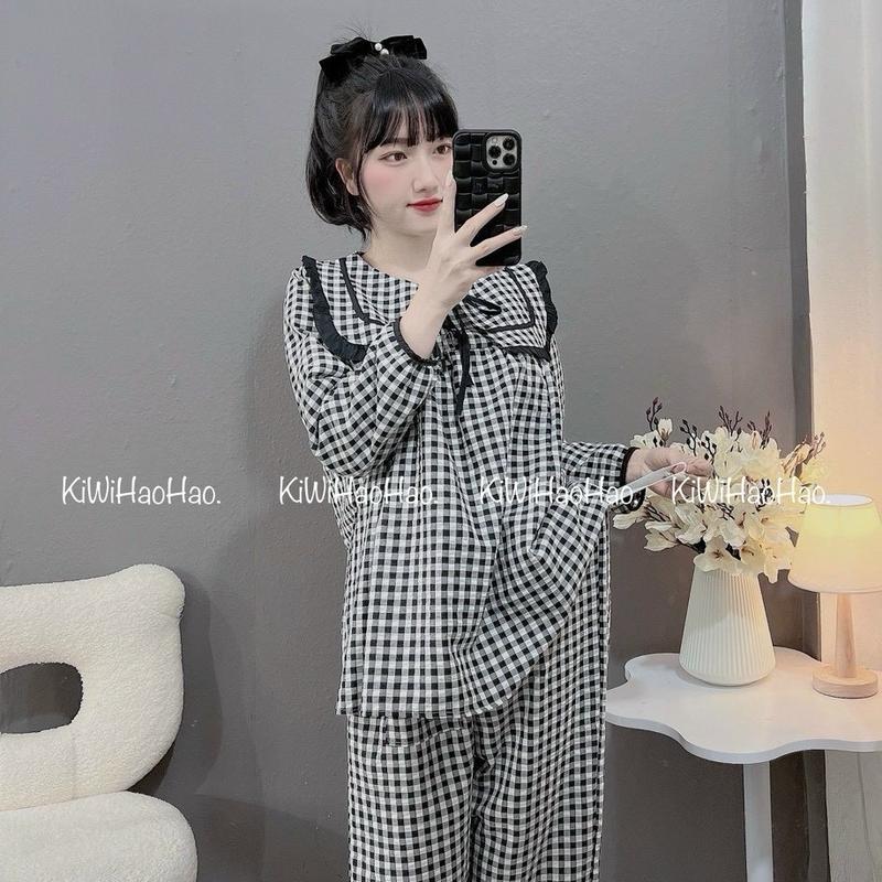 Bộ Bầu Dài Caro Chất Đũi Hàn Cao Cấp Mềm Mịn , Mặc Cả Sau Sinh Áo Có Khóa Tu Ti Đầm Bầu 3