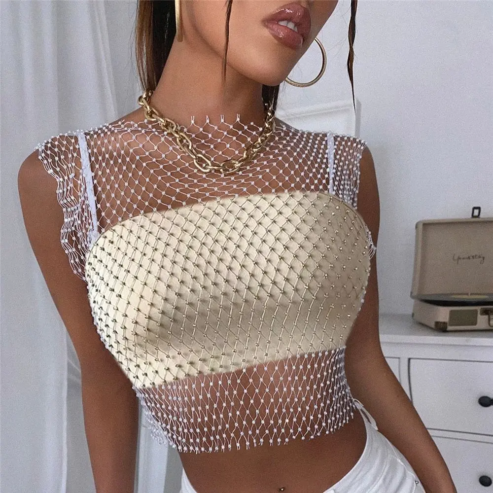 Áo Lưới Lấp Lánh Màu Đen Cho Nữ, Đồ Lót Gợi Cảm, Khoét Lỗ, Cơ Bản, Che Bãi Biển