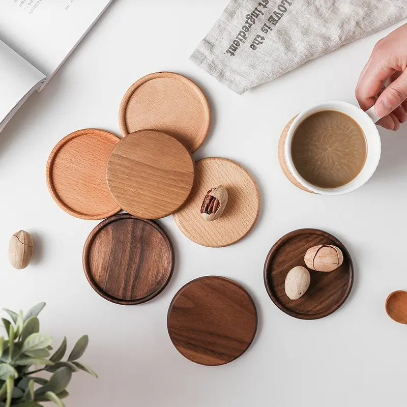 Minimalist Wooden Coaster Retro Insulation Cup Mat Household Square Round Thick Quality Coaster