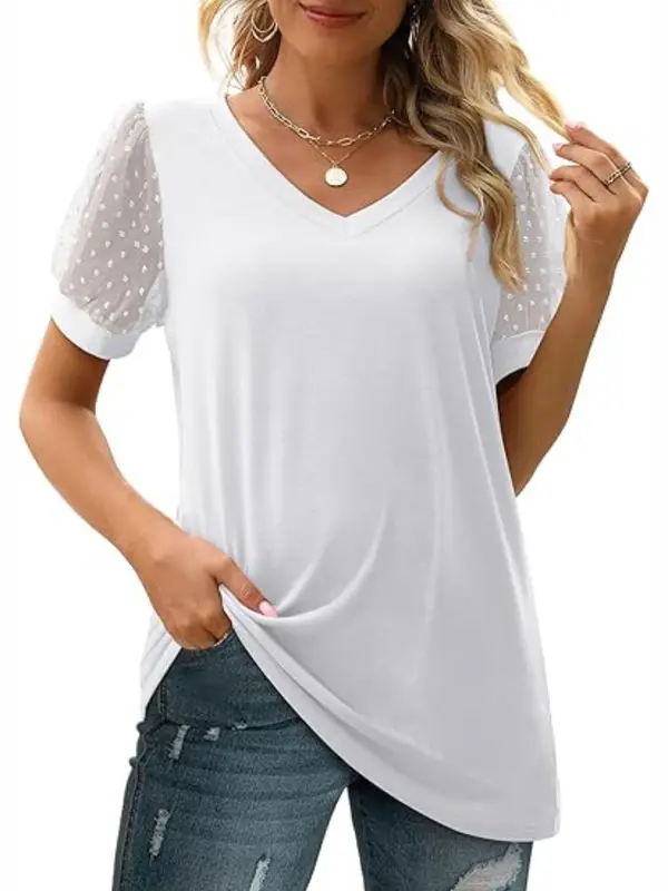 【Plus Size】Plain V Neck Tee, Casual Basic Short Sleeve T-shirt for Summer, Women's Plus Clothing for Daily Wear, Top, Tshirt, Womenswear, Lady Top 2