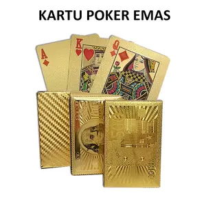 Kartu Remi Poker Emas Lapisan Gold Foil Motif GRID Mewah Elegan Card Games Toys