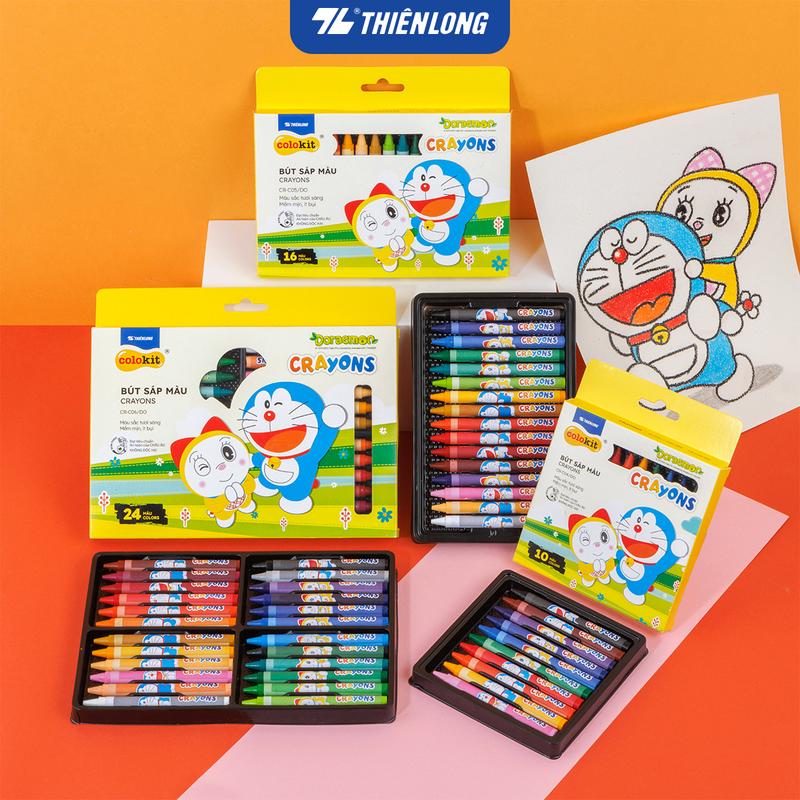 Bút Sáp màu 12/16/24 màu Thiên Long nhân vật Doraemon CR-C04/DO CR-C05/DO CR-C06/DO