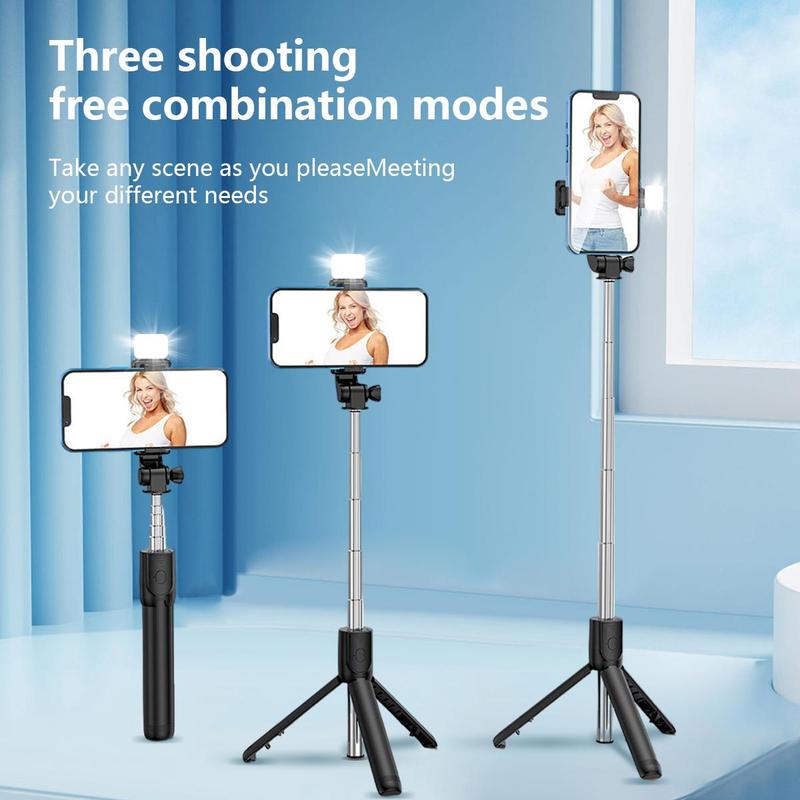 Product Introduction of Portable Selfie Stick Tripod, 1 Count Handheld Selfie Stick with Fill Light, 360 Degree Rotatable Phone Tripod, Universal Phone Accessories for Live Streaming, Phone Camera Stabilizer, Vlogging 3