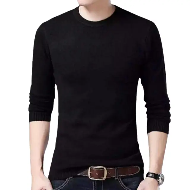 Kaos Pria Sweater Polos Rajut Kerah Pendek Lengan Panjang