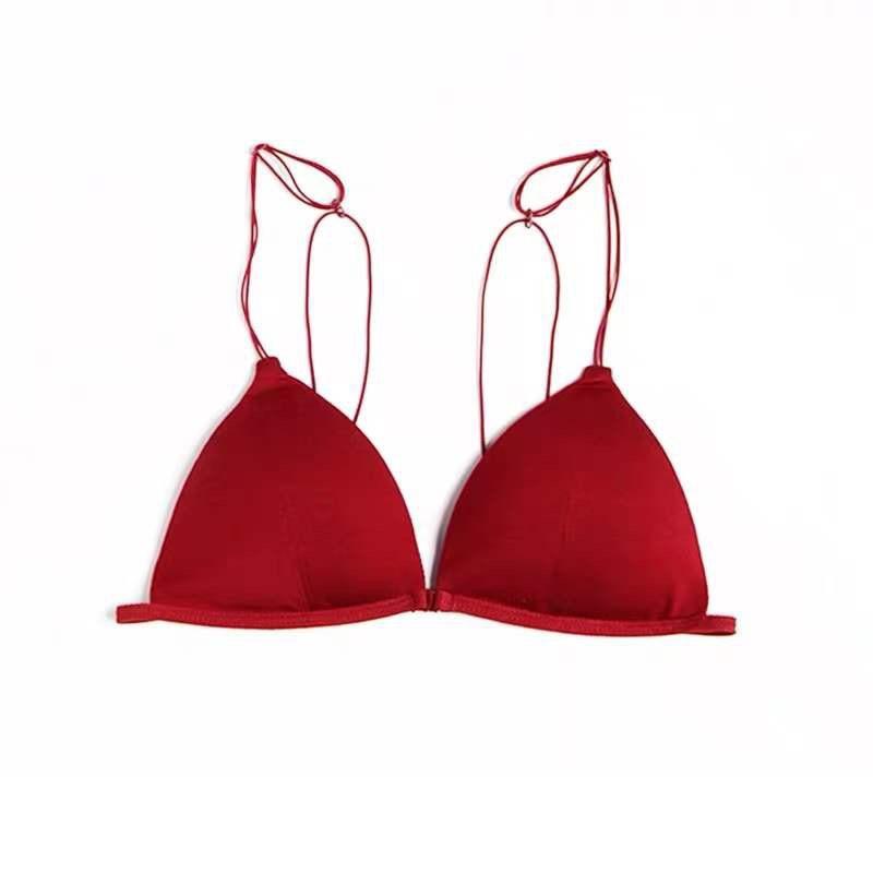 New French rimless triangle cup girl sexy white underwear thin strap back front buckle bra 2