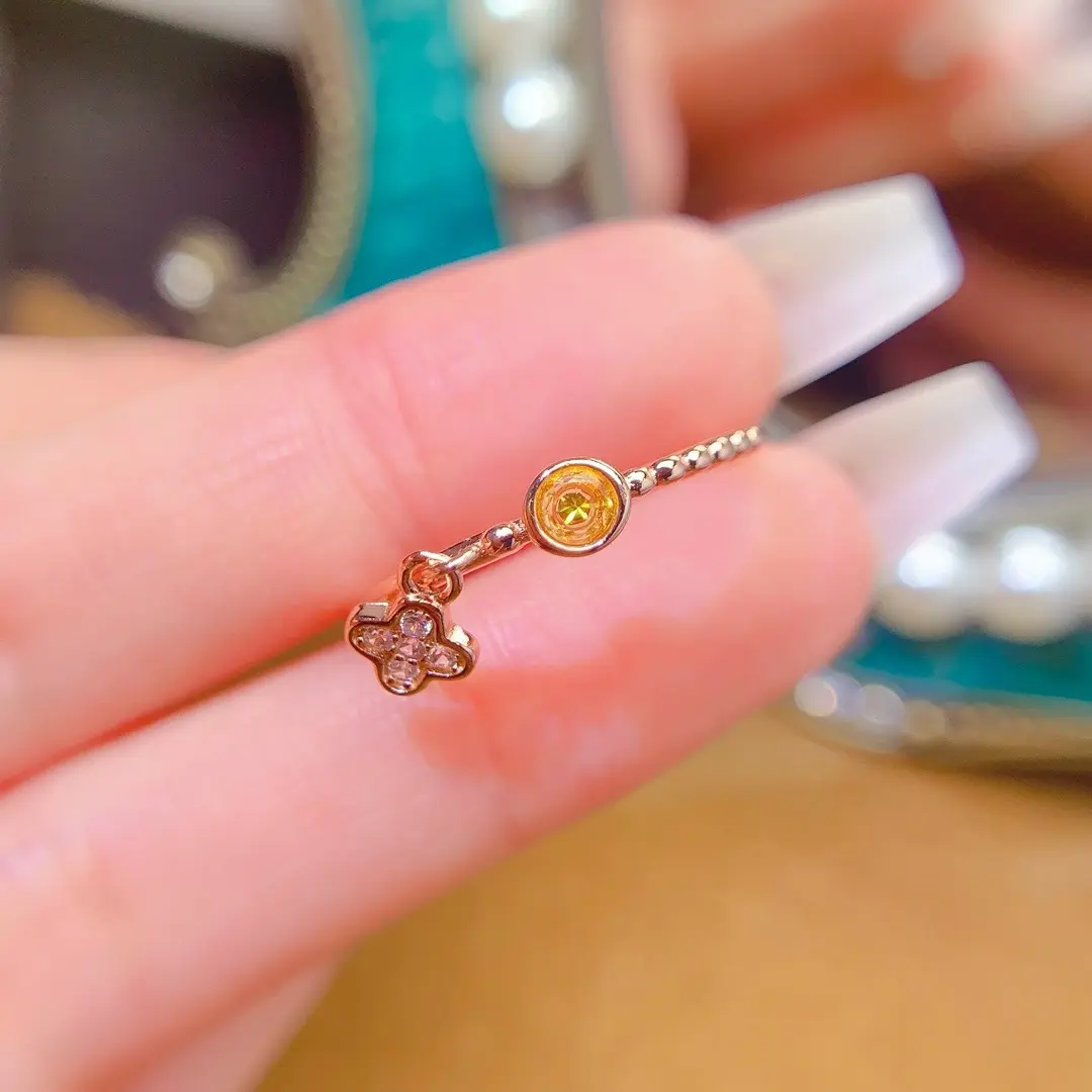 Natural Colored Gemstone-s925 sterling silver natural citrine ring fashion niche design sense round-2025 New Hot Selling Gift