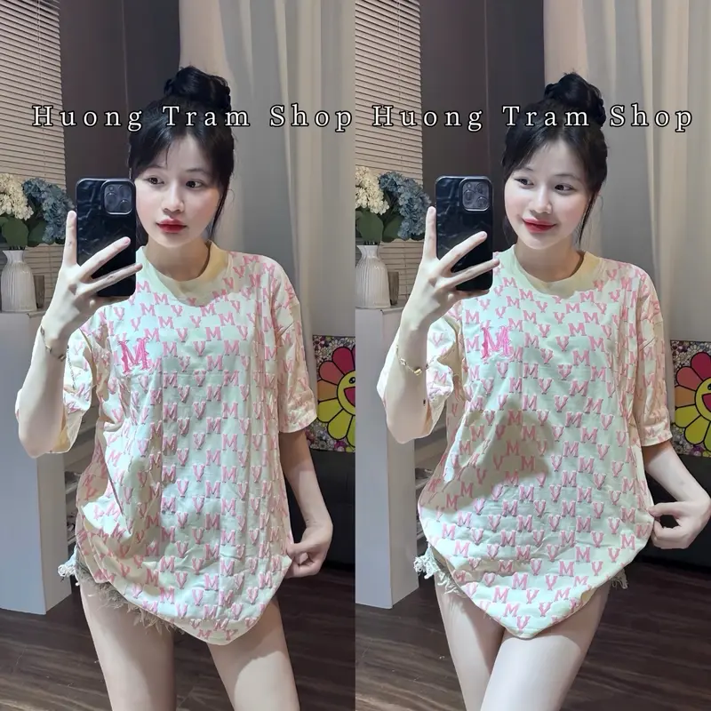 Áo Thun  Freesize Cotton 2chiều 250gsm - MV in Nổi Full áo thêu Ngực M , Hương Trầm Shop , Form 42-70kg , Chất cotton lạnh mềm mát , Nam và Nữ Women Top Cổ Tròn , Phối Jean xinh Voan 1