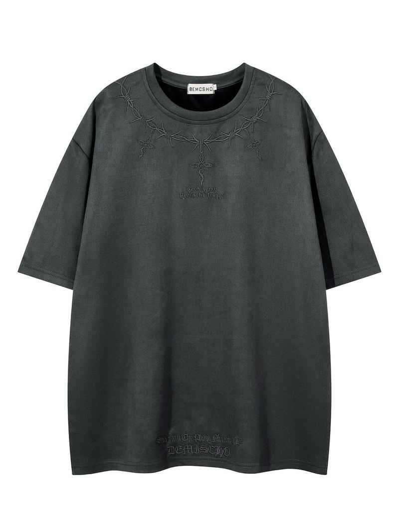 Product Introduction of Men's Embroidery Short Sleeve Tee, Casual Round Neck T-shirt for Summer, Fashion Men's Top for Daily Wear 5