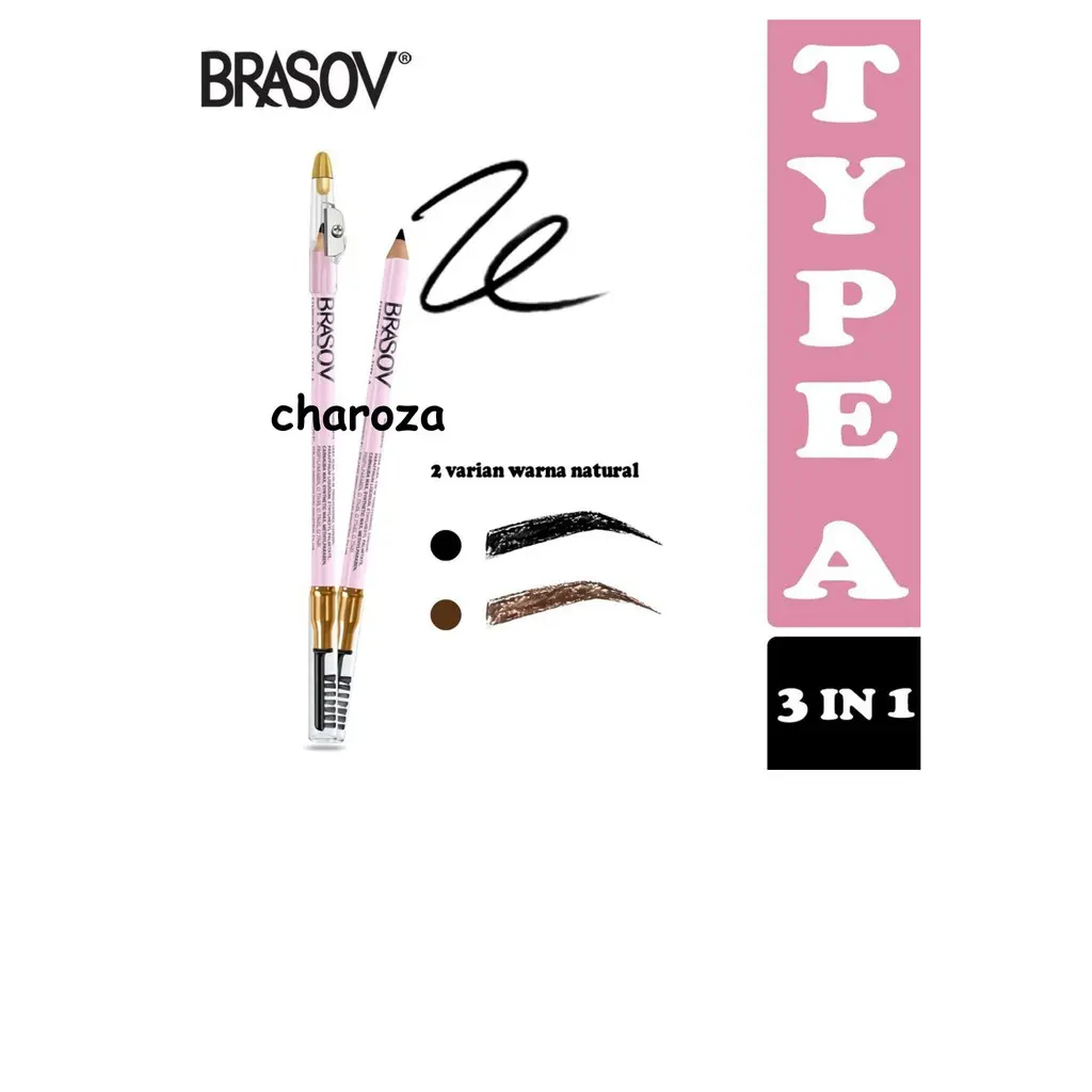 BRASOV Eyebrow Pencil 3 in 1 TYPE  (Pensil Alis + Sharperner + Brush) by foyou skincare a