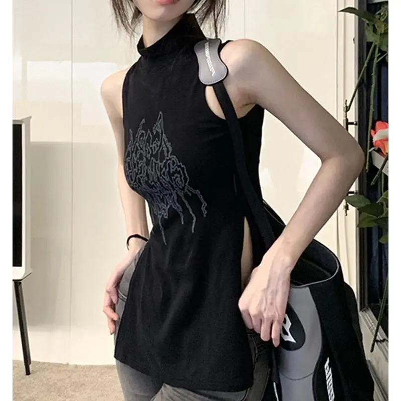 Pure Desire Style Black Slit Sleeveless Tank Top T-Shirt for Women Summer New Design Sexy Waist-Cinching Slimming Top Ins | BigBuy360 - bigbuy360.vn Pure Desire Style Black Slit Sleeveless Tank Top T-Shirt for Women Summer New Design Sexy Waist-Cinching Slimming Top Ins | BigBuy360 - bigbuy360.vn