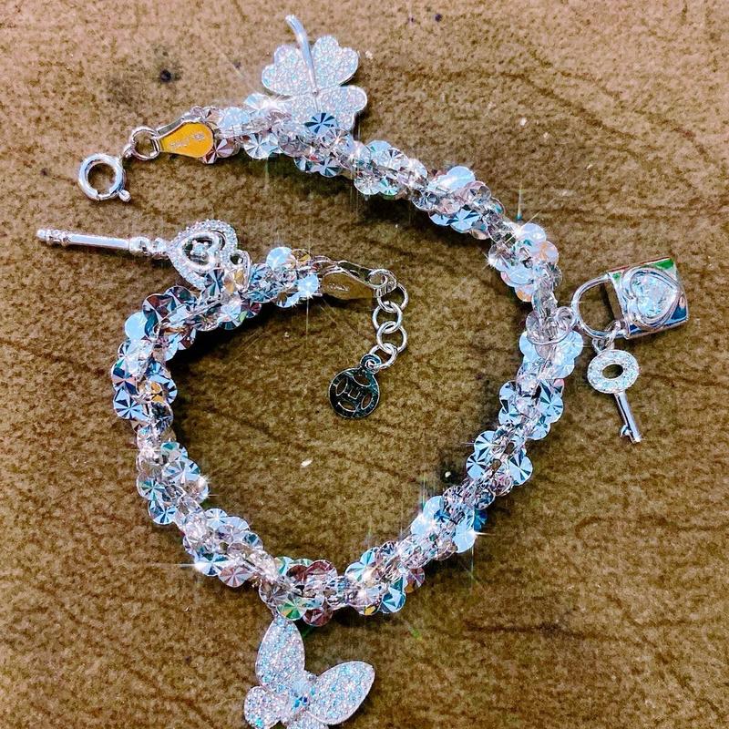 Phụ Kiện Lắc Tay Nữ L054 Charm Tòn Ten 4 Món Đeo Tay Sang Trọng Trang Sức Bạc Ý Xi Bạch Kim - Bạc Thuận Phát 4
