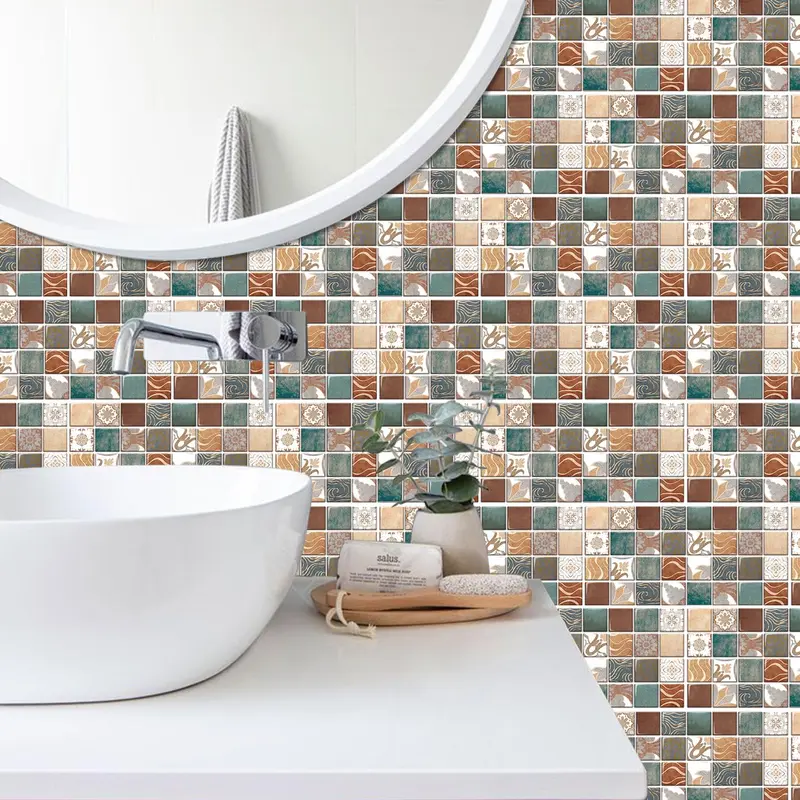 Retro Pattern Tile Sticker, Waterproof Self-adhesive Tile Sticker, Durable Kitchen Wall Sticker, Wall Decor for Home Kitchen Bathroom 5