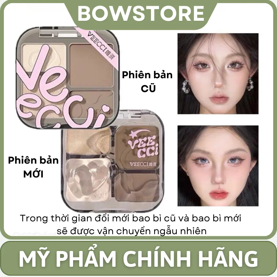 (Chính hãng) Veecci Bảng Tạo Khối VEECCI Bắt Sáng Highlight VEECCI 4 Màu Tự Nhiên Lâu Trôi Chống Nước BOWSTORE Random vỏ Mỹ Phẩm Cosmetic phấn  khối veecci v03 bảng  khối Trang Điểm phấn  khối veecci v04 bảng  mắt
