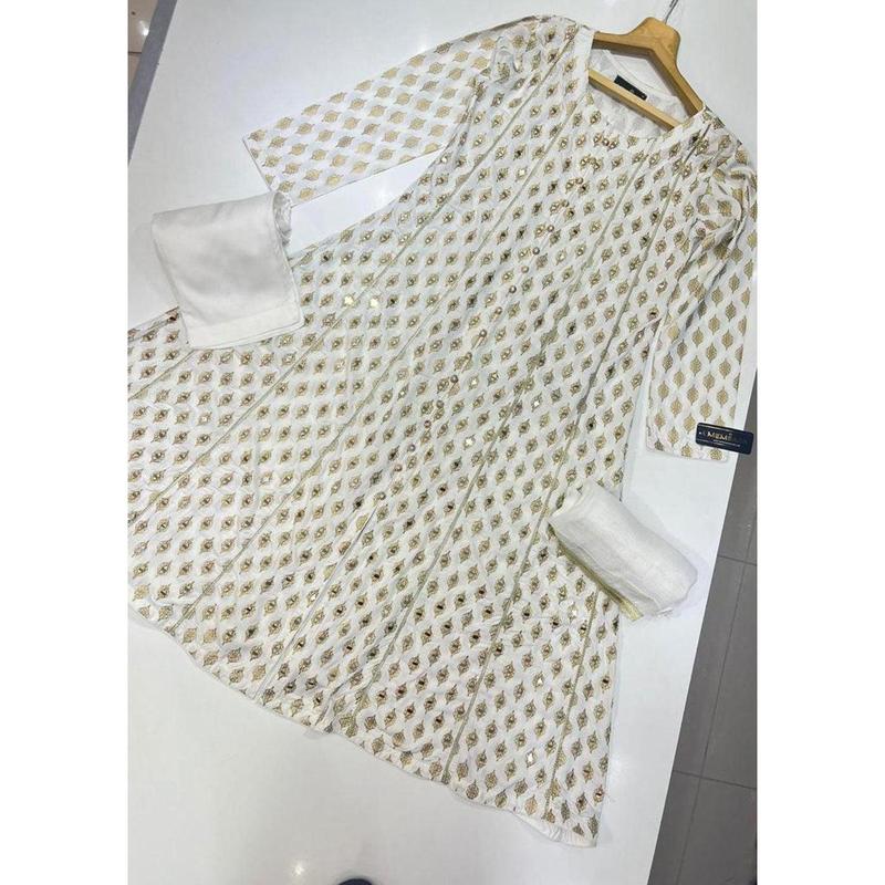 HK59 Sheesha - White Linen Mother & Daughter Mirror Suit 1