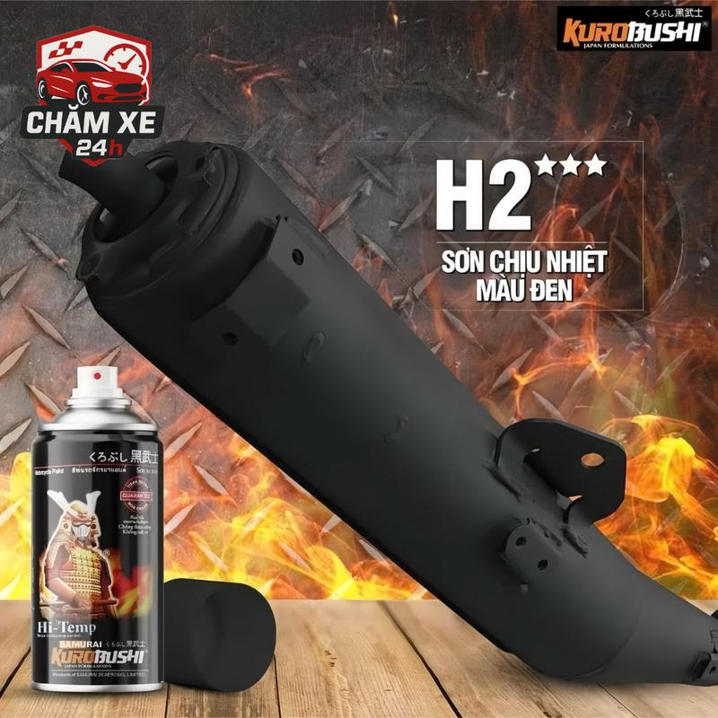 Sơn chịu nhiệt samurai H2 màu đen nhám h2*** Dùng Sơn Cổ Pô , Sơn bếp ga,...