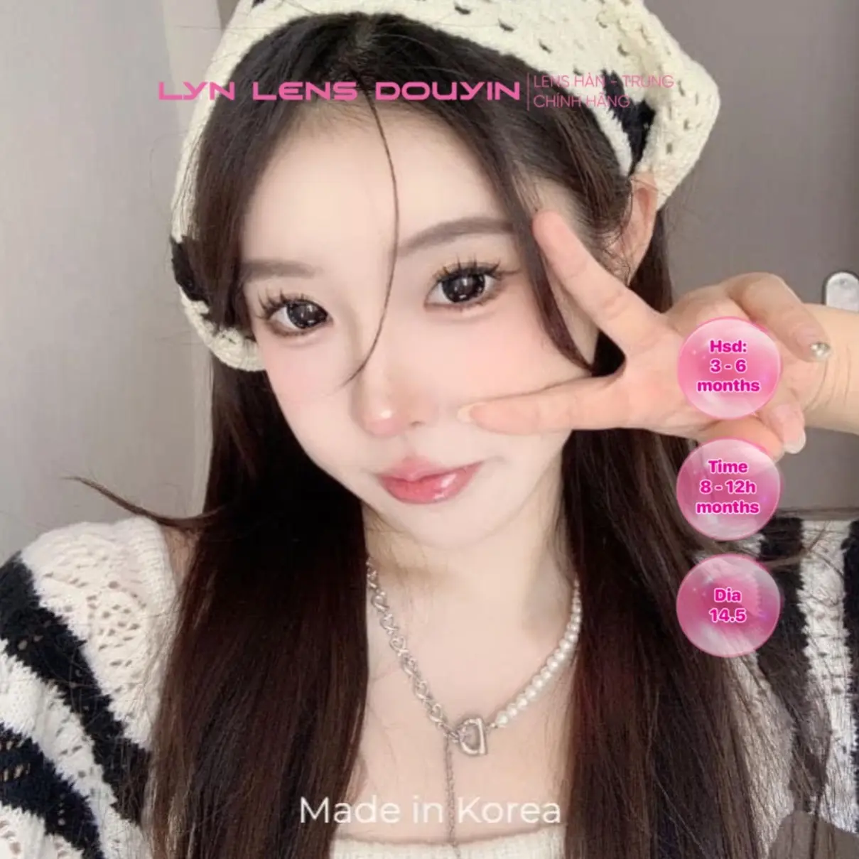 Lyn Lens - Kính áp tròng kim cương xám đen vân đá long lanh giãn to (Diamon gray -14.5mm)