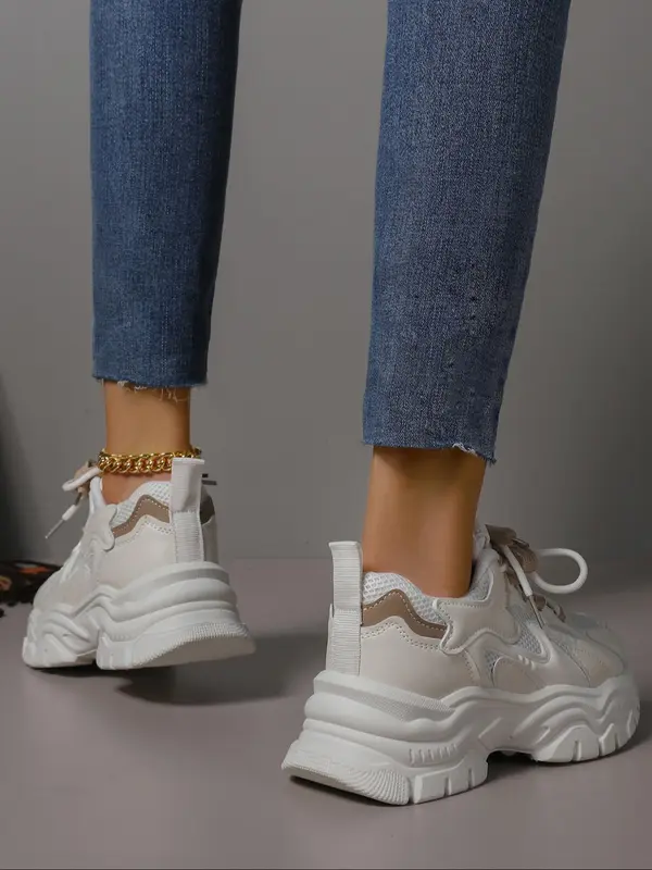 Women's Fashionable Lace Up Platform Sneakers, Casual Comfortable Sports Shoes for Daily Wear, Female All-match Round Toe Shoes for Daily Wear 8