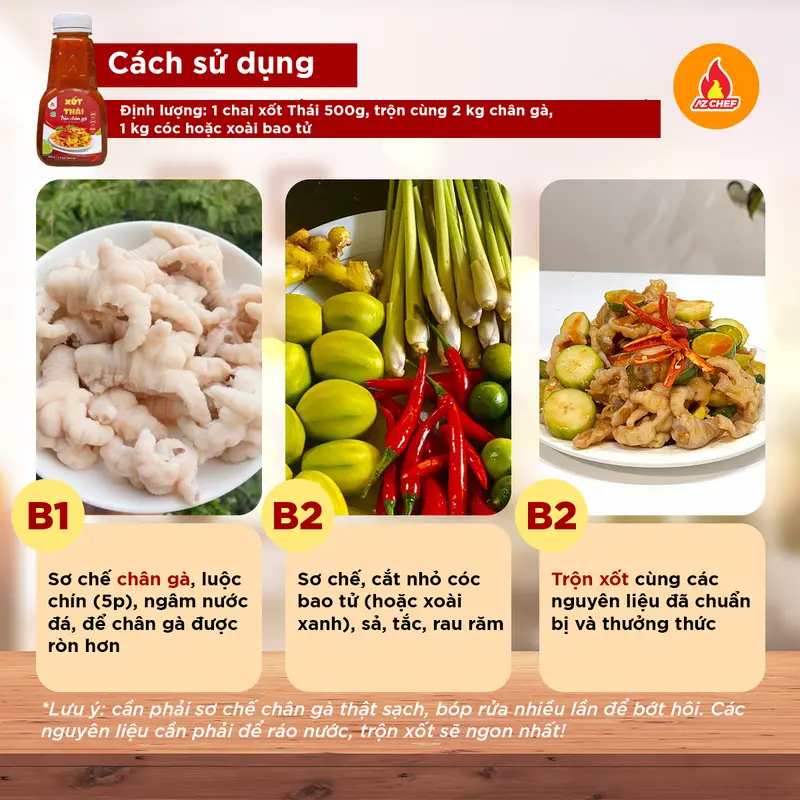 Xốt Thái trộn chân gà AZ CHEF chai lớn 500g - dùng cho 2,5kg chân gà ( Nước Sốt Thái Trộn chân gà, tôm, bạch tuộc, gân bò, mực, ba chỉ, làm các món gỏi Thái chua cay chuẩn vị ) Gia Vị sotthai  tron changa chang asot thai 1