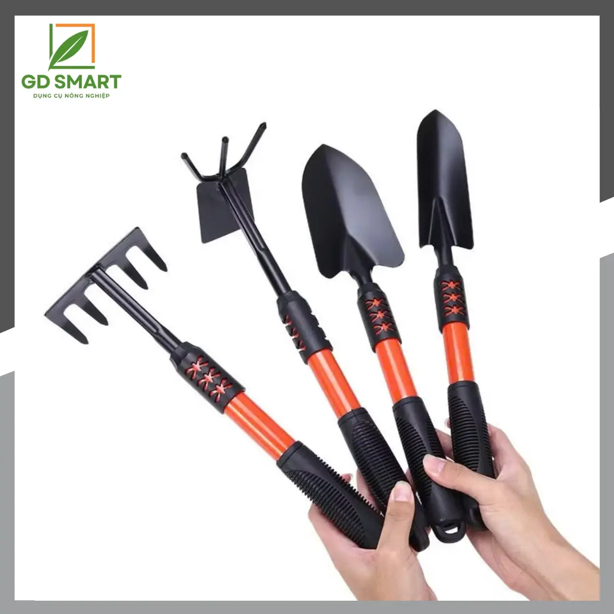 Bộ dụng cụ làm vườn 4 món (2 xẻng cào đất, 1 cuốc, 1 bàn cào) - Dụng cụ nông nghiệp GD Smart