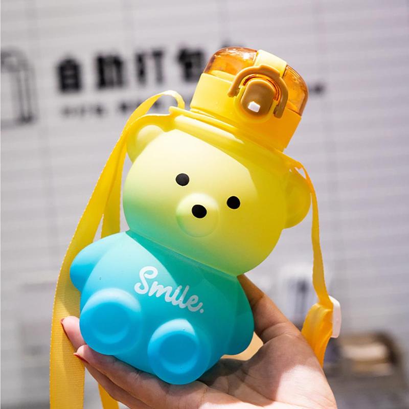 Cartoon Bear Design Water Bottle, Cute Drinking Cup with Lanyard, Drinking Supplies for Home Office School, Drinkware, Outdoor Accessories 6
