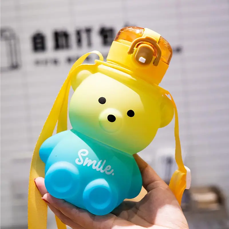 Cartoon Bear Design Water Bottle, Cute Drinking Cup with Lanyard, Drinking Supplies for Home Office School, Drinkware, Outdoor Accessories 6