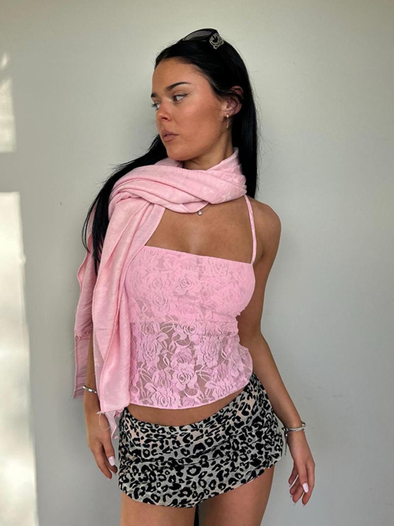Product Introduction of Women's Plain Criss Cross Tie Back Sheer Lace Crop Cami Top, Y2k Fashion Casual Spaghetti Strap Backless Top for Daily Outdoor Wear, Women Clothing for Fall & Winter Valentine's Day, gift 3