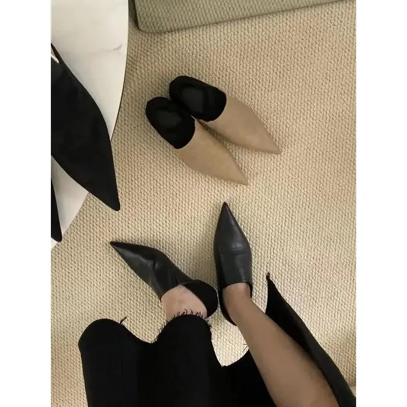 Giày Bệt Nữ, Mũi Nhọn, Giày Lười, Nông, Màu Be Và Đen, Chất Liệu PU / Da, Thời Trang, Gót Thấp, Thiết Kế Kim Loại Phẳng, Giày Cao Gót Dự Tiệc Thường Ngày Có Cỡ 35-39 Đế Cao 0