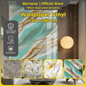 Bornway Wallpaper Dinding Vinyl Marble 120x280cm Tebal 2.5mm Anti Rayap Tahan Air Stiker Self Adhesive untuk Kamar TV Sofa Bahan PVC Efek Marmer Lantai