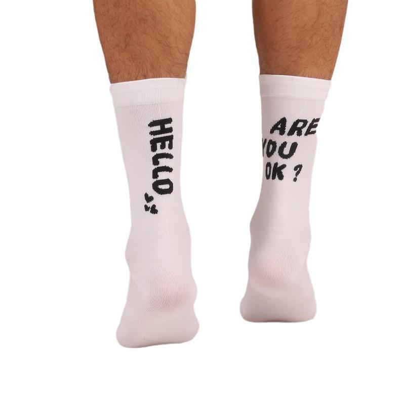 'Are you ok' Trendy men cycling socks Compression mid cut sports crew socks MTB Road Bike bicycle socks Breathable Comfortable 3