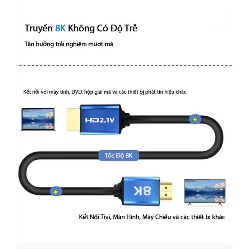 Dây HDMI, Cáp HDMI 2.1 Hỗ Trợ 8K 144Hz Đầu Cắm Mạ Vàng 2