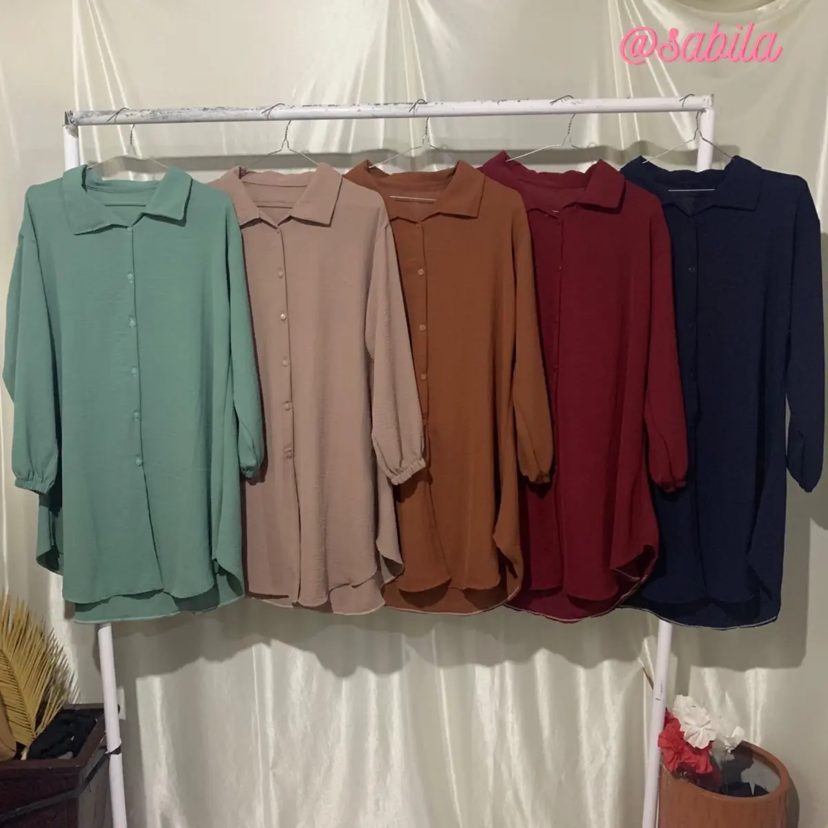 ARINDA Kemeja Tunik Oversize Crinkle Airflow by Sabilakiyowo Muslim Nyaman Panjang Wanita Atasan Baju Remaja Kancing