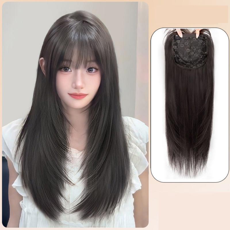 Tóc Giả Xoăn Dài Tự Nhiên, Không để lại dấu vết, Lọn Tóc Mịn, Kiểu Thẳng, Dành Cho Nữ, Tăng độ phồng tóc, Che trùm đầu