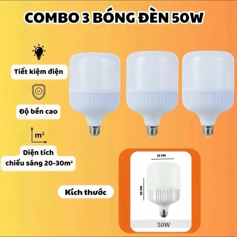 Combo 3 Bóng Đèn Led 50W, Đèn Led Siêu Sáng Phù Hợp Dùng Cho Mọi Nơi, Siêu Tiết Kiệm Điện