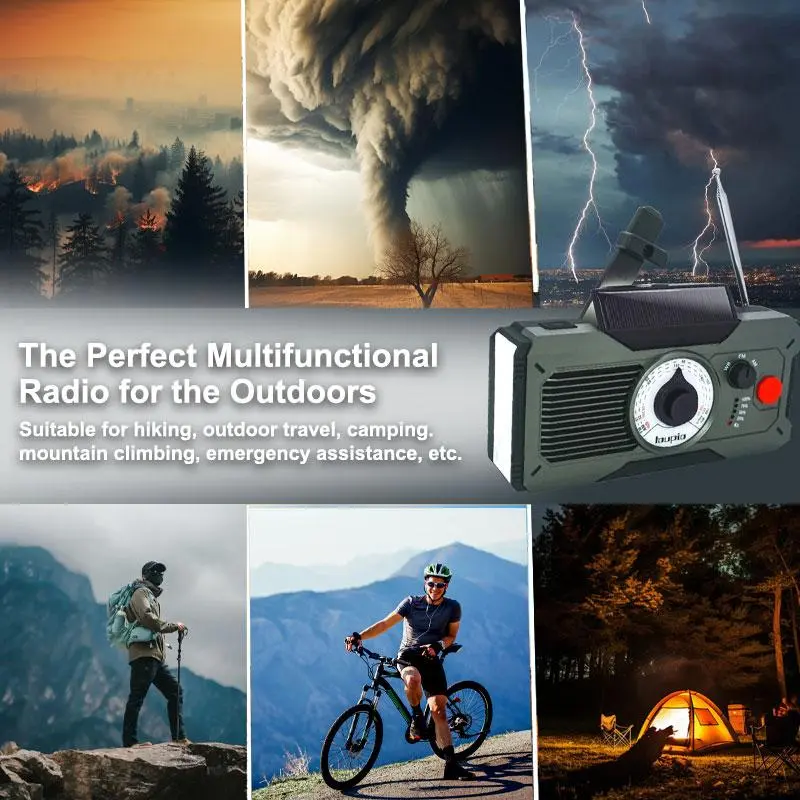 Solar Hand Crank Emergency Radio, Rechargeable AM/FM Emergency Crank Radio with Power Bank Function for iPhone, Outdoor Essentials 7