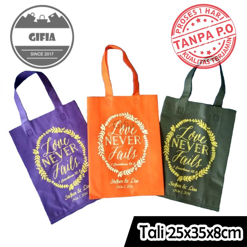100pcs 25x35x8cm Goodie Bag Custom Sablon / Tas Spunbond Handle / Tas Kain 1