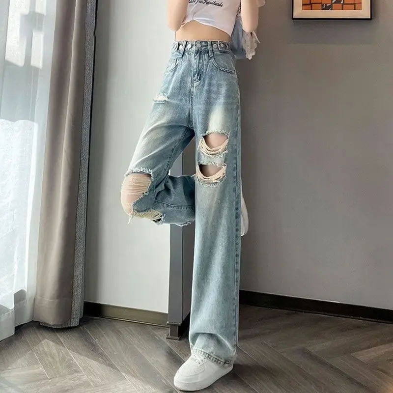 Jeansnjune Celana Jeans Wanita Sobek Kulot High Waist Jeans Ripped Import Premium Celana Sobek Korean Style Celana Robek Highwaist Biru Fit Muda Nyaman Kaki Abu Slim Panjang Denim Keren Cutbray Cutbray 2