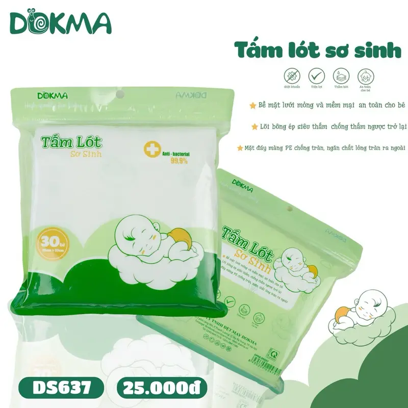 Tấm lót sơ sinh Dokma dành cho bé tiện lợi diệt khuẩn thấm hút tốt và an toàn cho bé dùng 1 lần