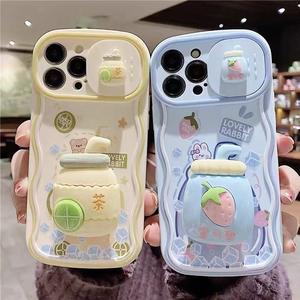 Cute phone case for Apple iPhone 15 14 13 12 11 pro Max Plus case with camera cover protection kickstand girls women soft silicone rubber case cartoon full body protective case