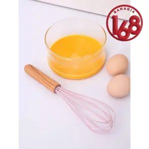 WHISK KOCOKAN TELUR SILICONE GAGANG KAYU PENGADUK TELUR WHISK KUE Buah Silicon