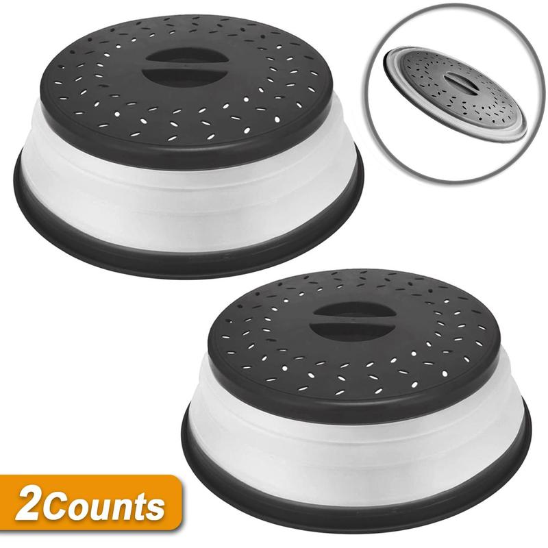 Foldable Microwave Splatter Cover, 2 Counts Round Microwave Splatter Guard with Steam Vent & Filter, Cookware Accessories for Home Kitchen, Kitchen Gadgets 0