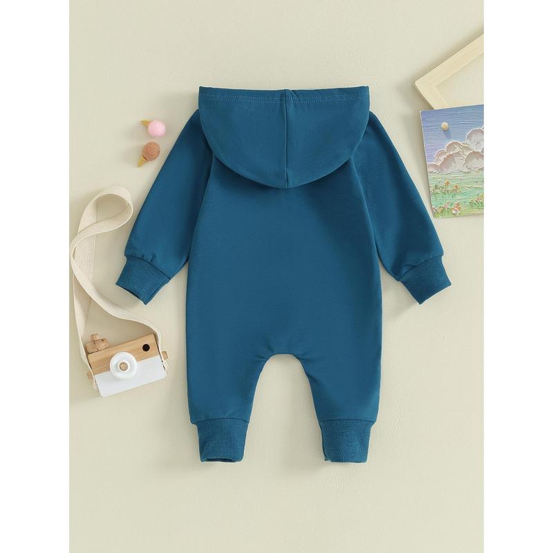 Áo liền quần cho bé, Áo liền quần dài tay có mũ trùm đầu Zip-up Solid Fall Romper Quần áo cho bé trai bé gái Jumpsuit 6