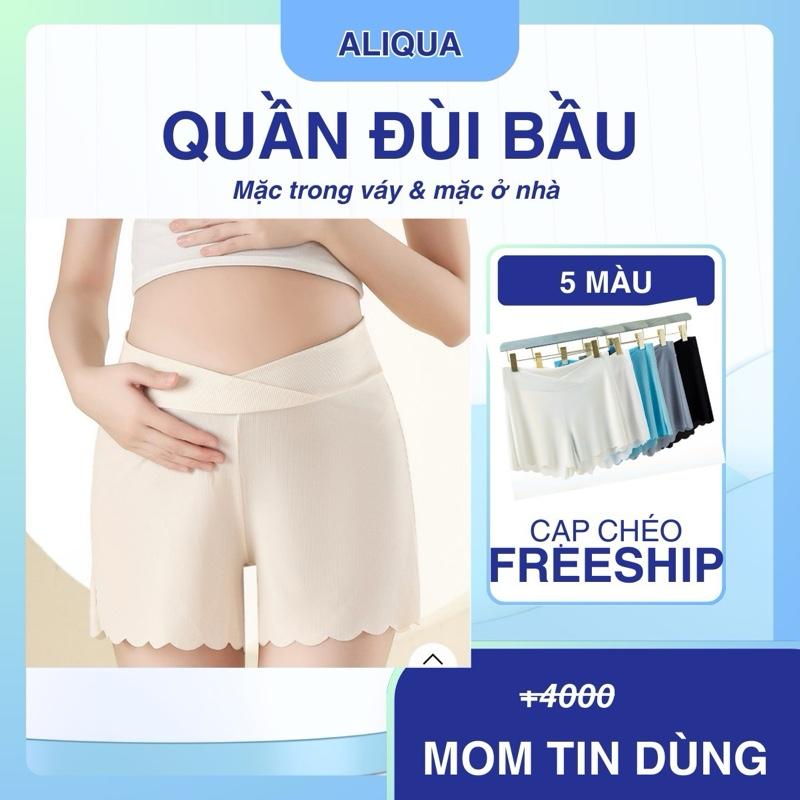 Quần Đùi Bầu Cạp Chéo Mặc Trong Váy Chất Lụa Tăm Mát Mịn - Váy Bầu, Đầm Bầu
