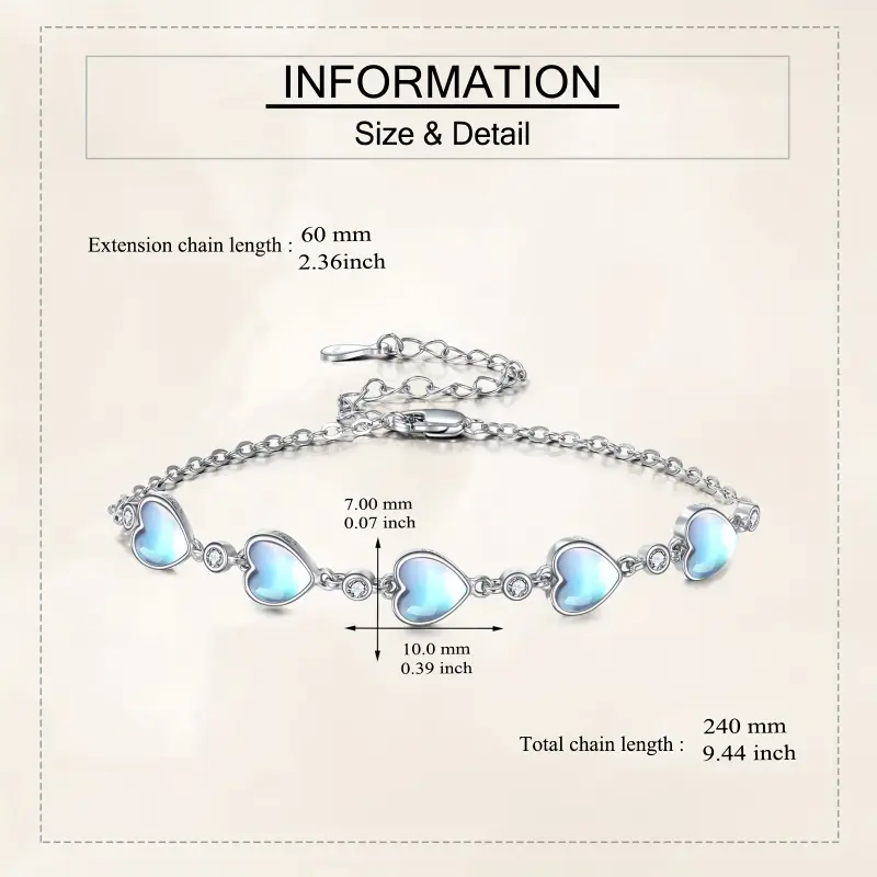 Moonstone Heart Bracelet, 925 Sterling Silver Jewelry Gift with Gold Accents 2
