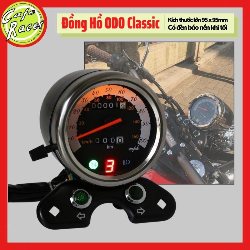 Đồng hồ đo KM xe máy classic loại lớn có kèm báo số, đèn nền khi tối dùng cho xe máy độ CAFE RACER TRACKER CUB WIN Honda 67 GN125 CG125 Phụ Kiện Phụ Tùng